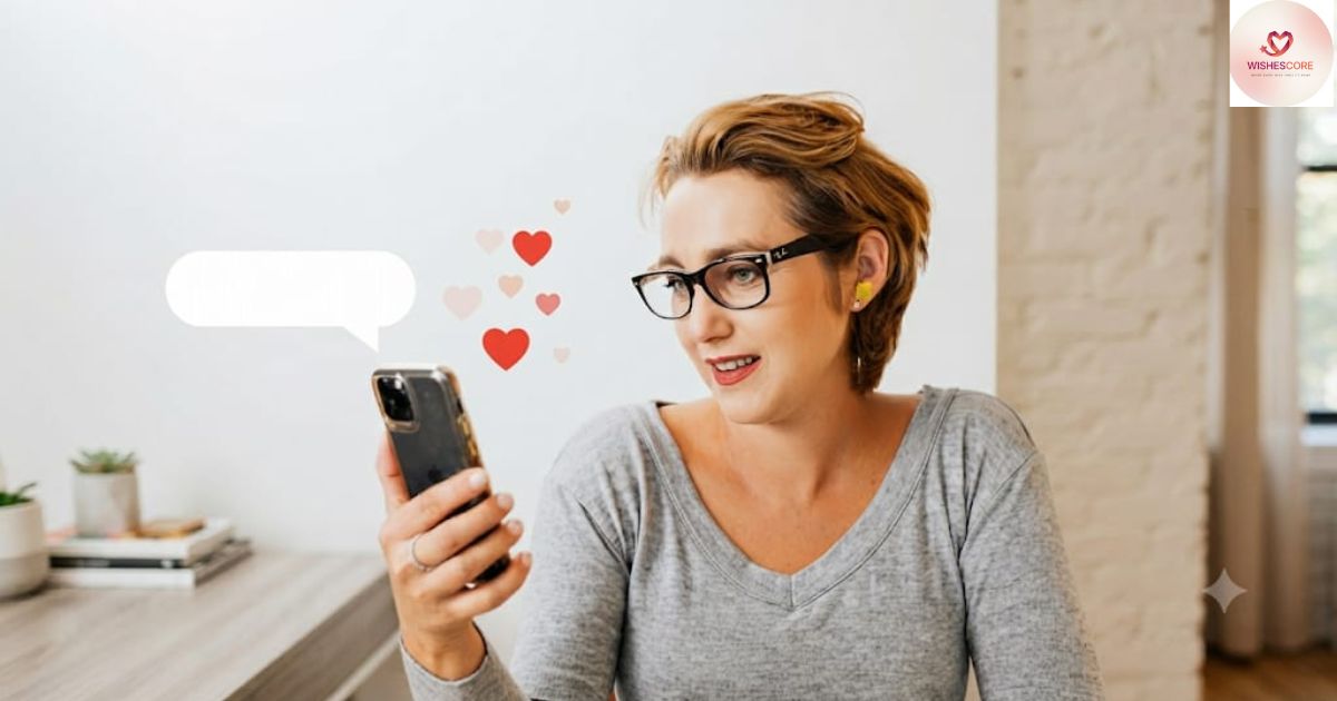 A smiling woman holding a red heart with a thank you note, symbolizing deep love, heartfelt romance, affection, and emotional love messages for her.