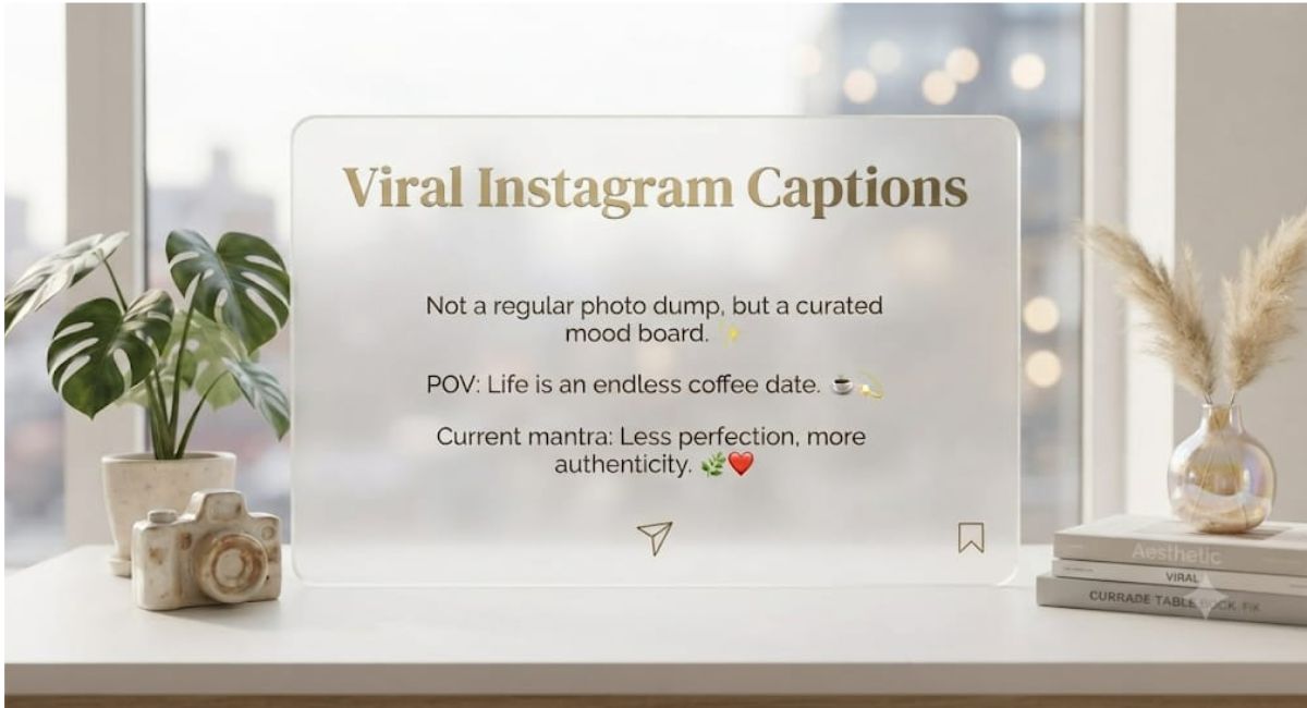 Creative social media post showcasing 500+ trending Instagram captions for every style, mood, and occasion.