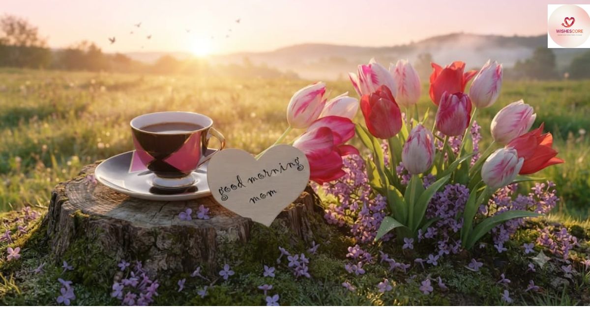 A beautiful good morning-themed image for mom featuring elegant floral elements, a warm background, and heartfelt typography celebrating love, gratitude, and morning blessings.